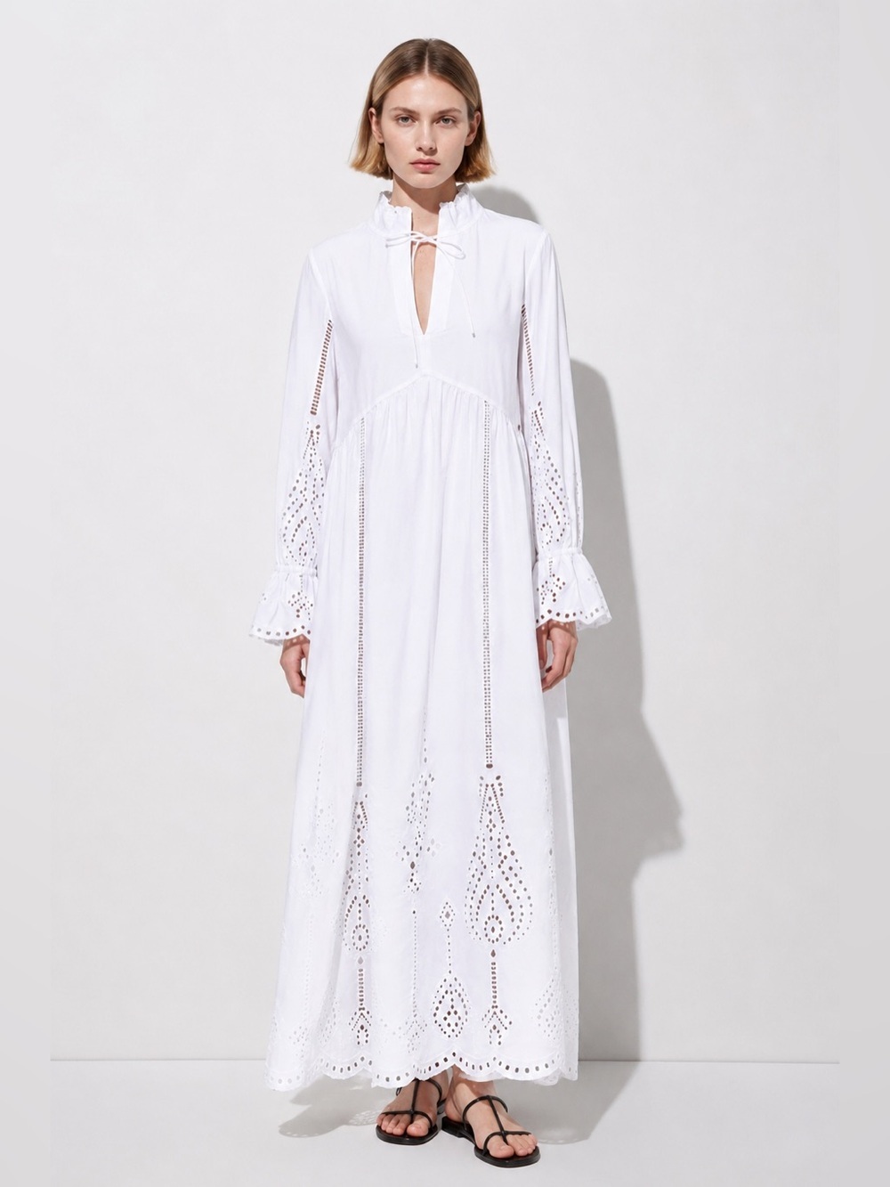 THE KOOPLES White Eyelet Embroidered Cotton Maxi Boho Dress NWT - Picture 3 of 14